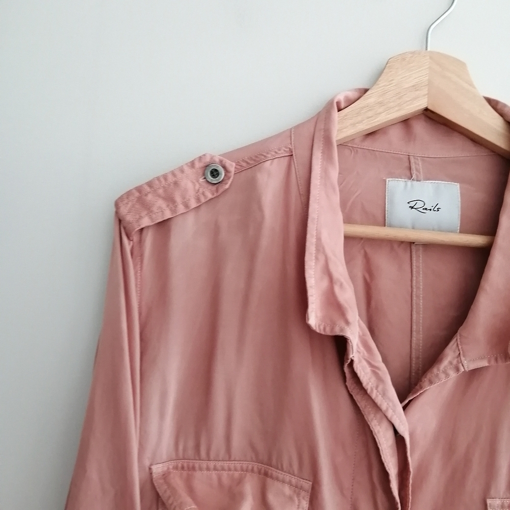 Rails Rowan Utility Jacket in Blush Pink Cupro Cinch Hem Cargo Pockets Large - Picture 11 of 17